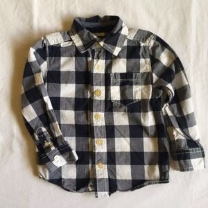 oshkosh b'gosh navy gingham cotton button down collared shirt 2T toddler boys